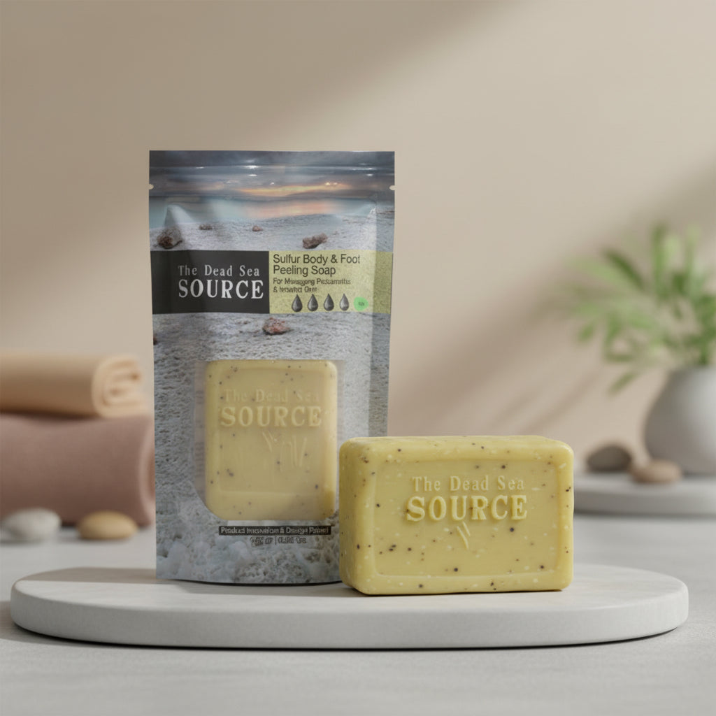 Dead Sea Sulfur Body & Foot Peeling Soap - Managing Problematic & Irritated Skin -  By The Dead Sea Source